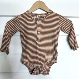 Kate Quinn Cotton Ribbed Henley Button Striped Long Slve Bodysuit 18-24 months